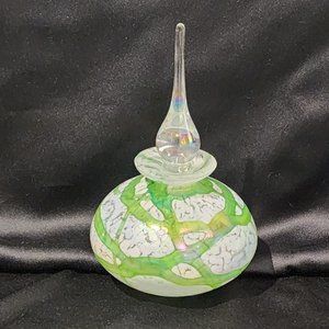 Vintage Iridescent Art Glass Perfume Bottle - Teardrop Stopper